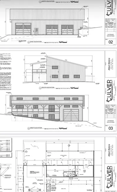 Culver Built plan sheets showing building elevations and a floor plan