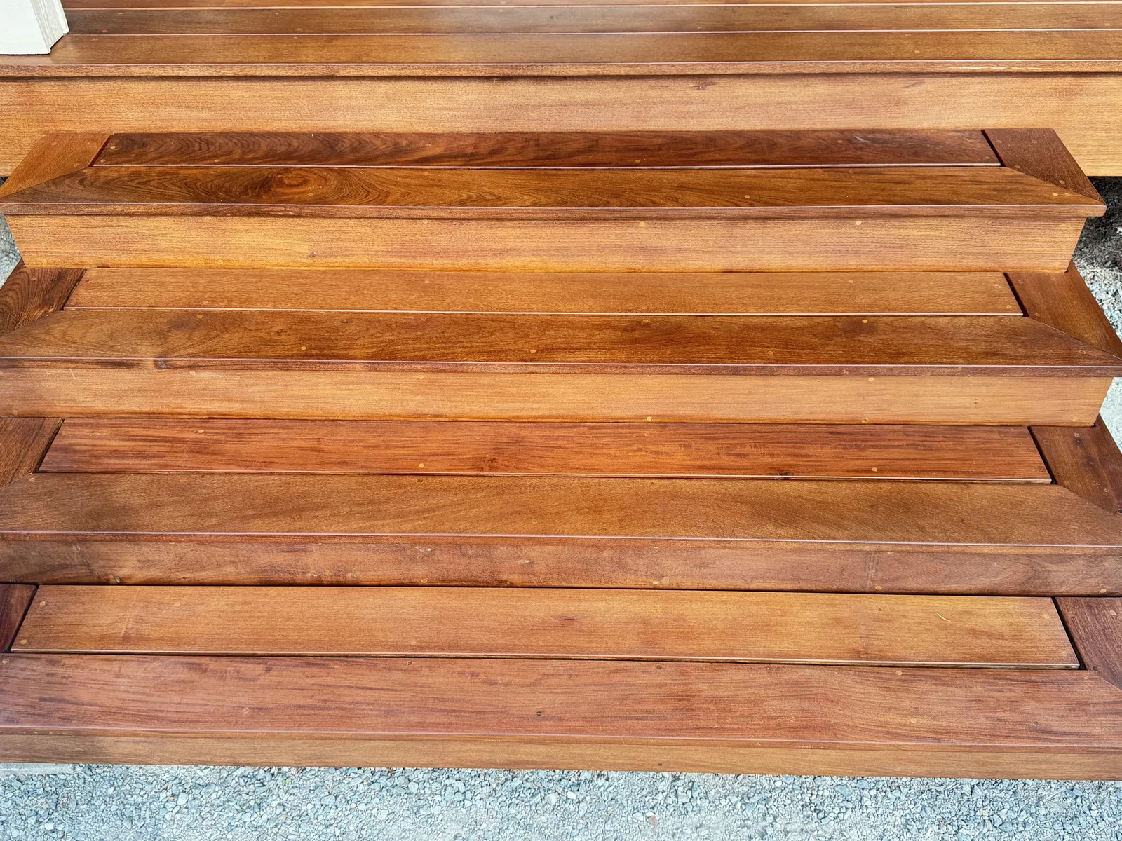 Close view of ironwood deck boards and steps after finishing